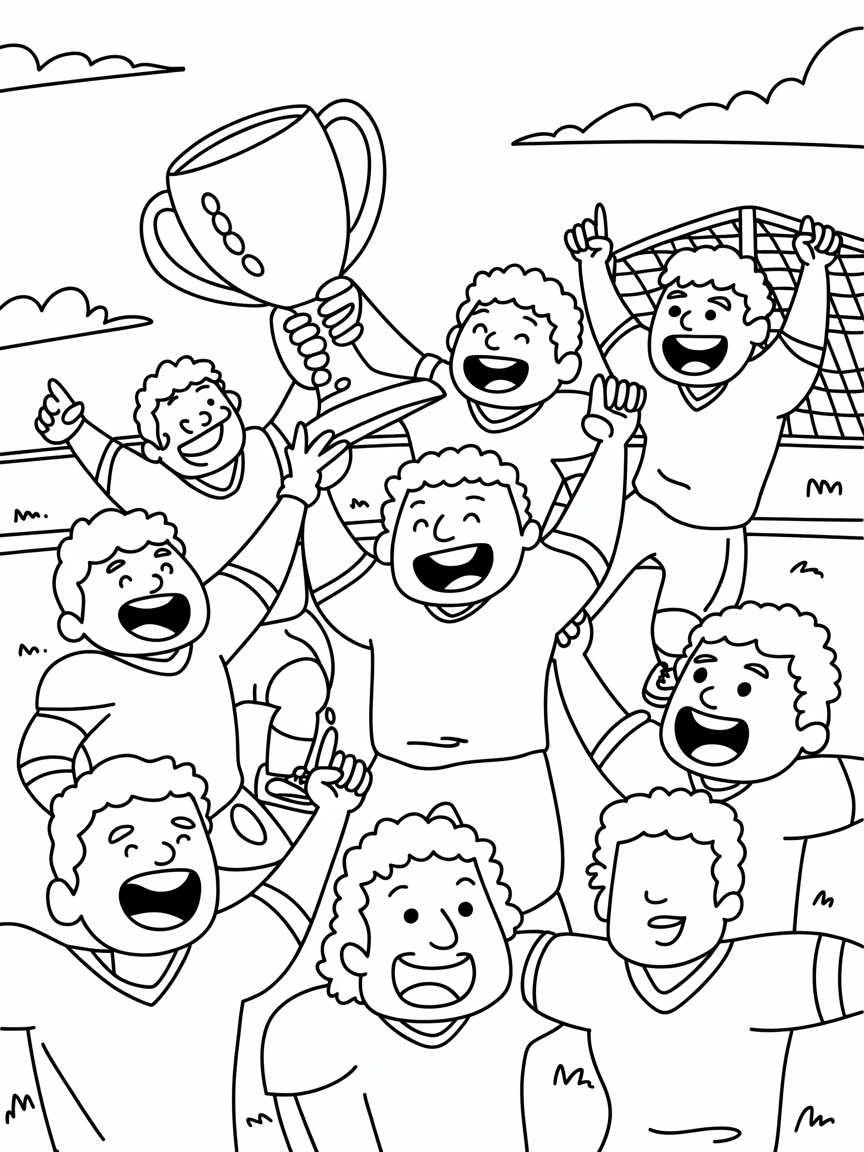 A football team winning a trophy - Free Coloring Page
