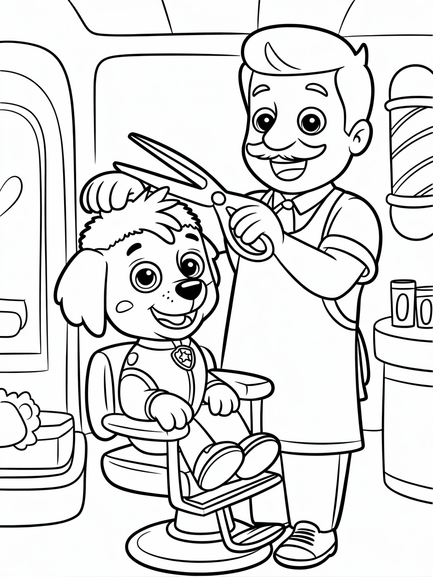 Paw patrol marshal gets a haircut - Free Coloring Page