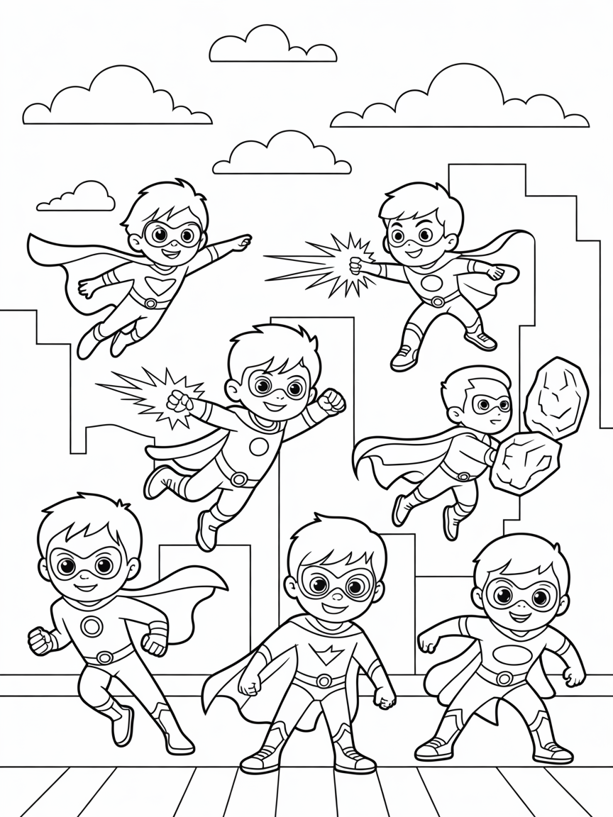 Superheros - Free Coloring Page