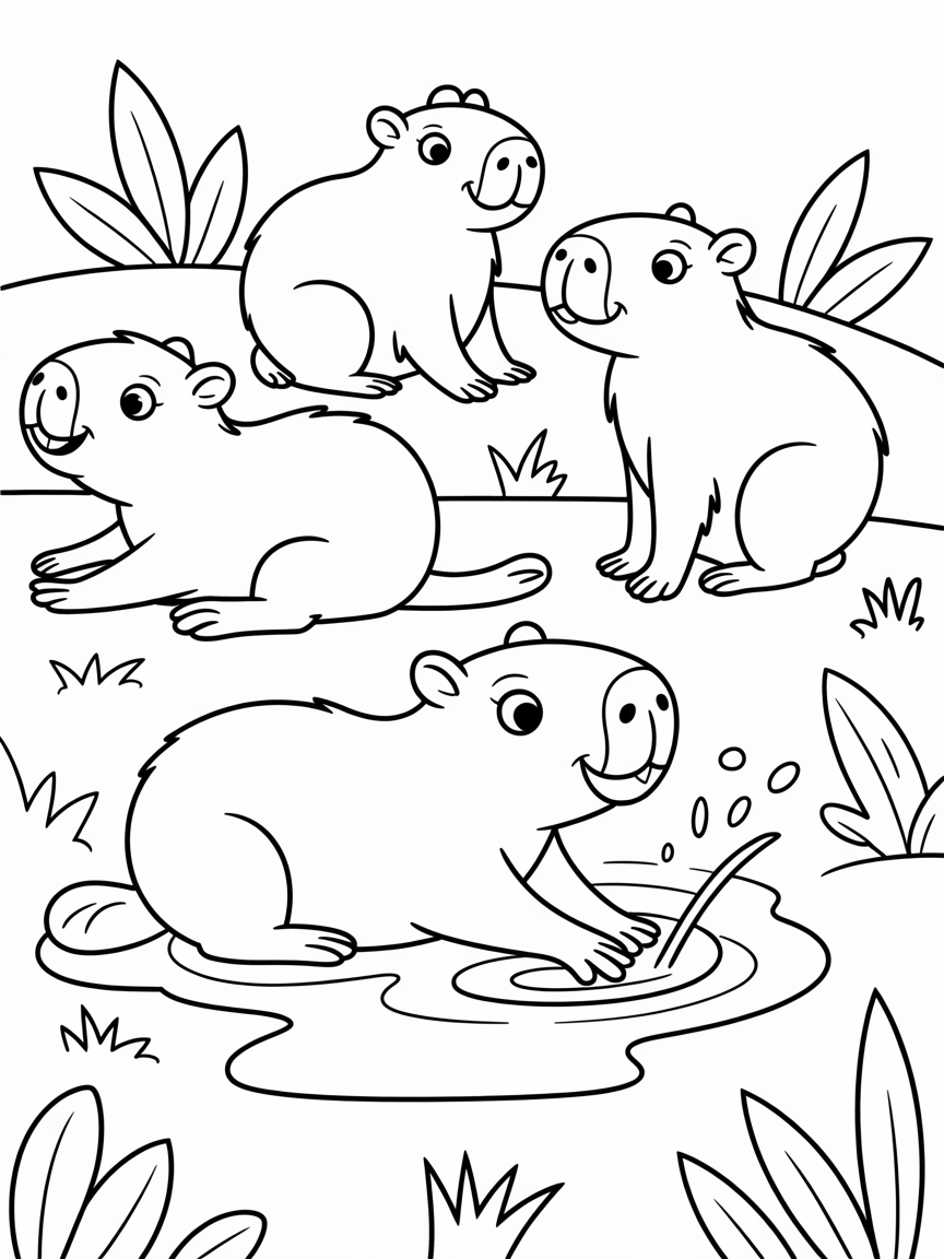 Capybaras - Free Coloring Page