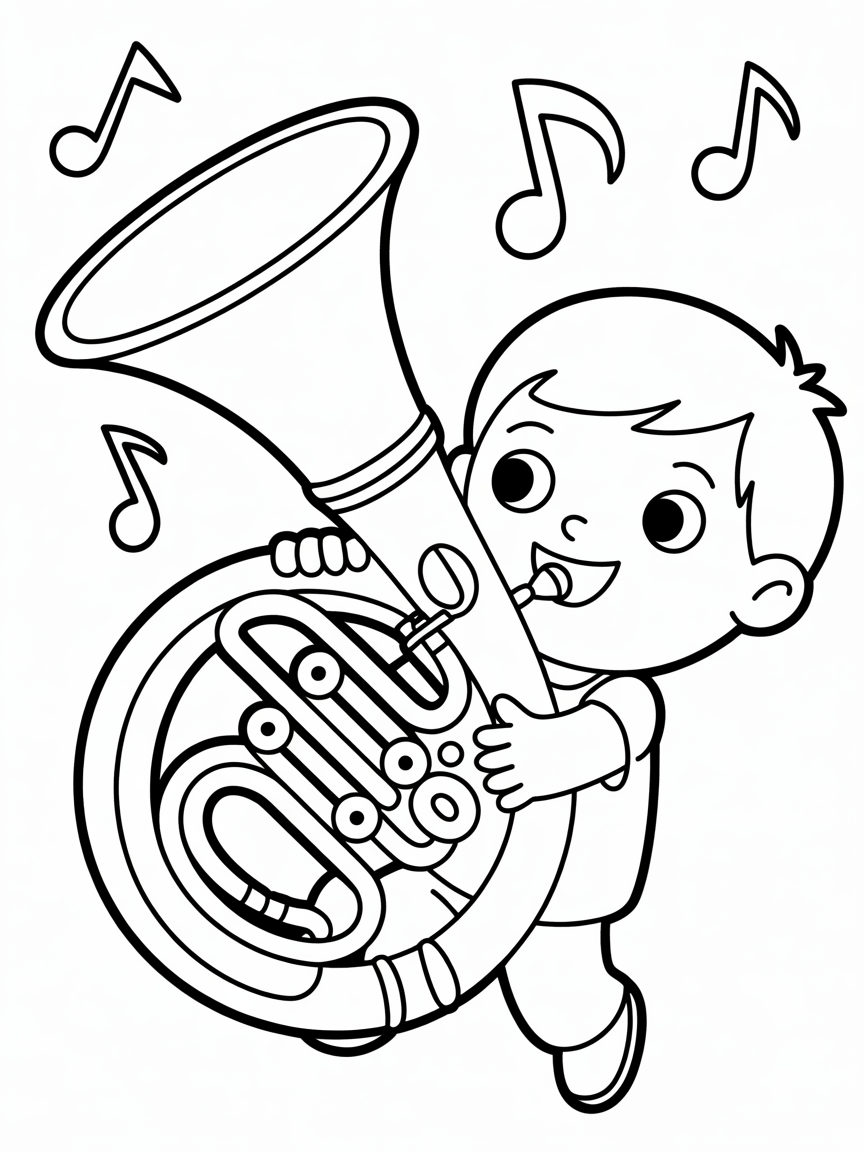 E flat tenor horn being played - Free Coloring Page