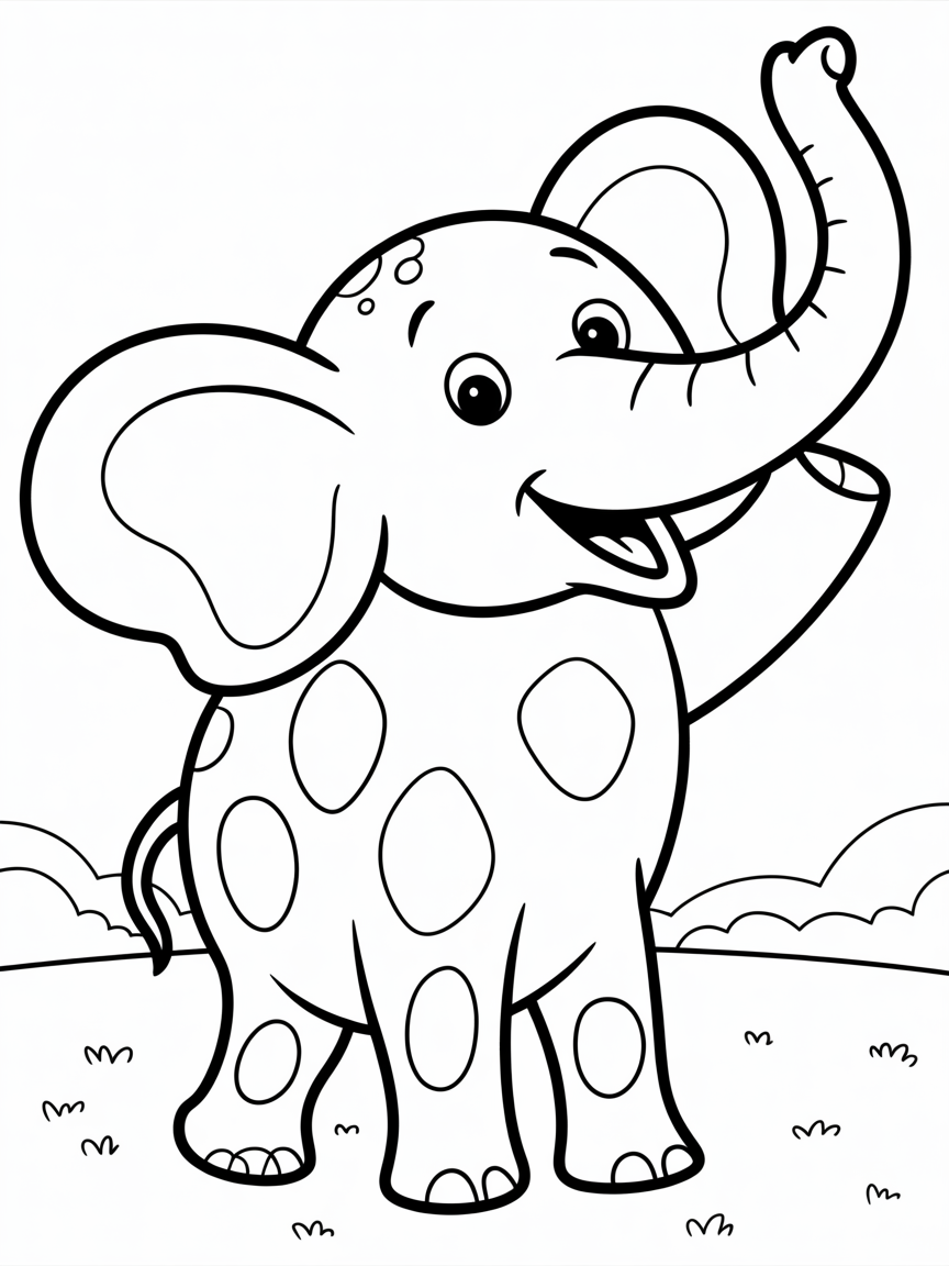 Patterened elephant with trunk up - Free Coloring Page
