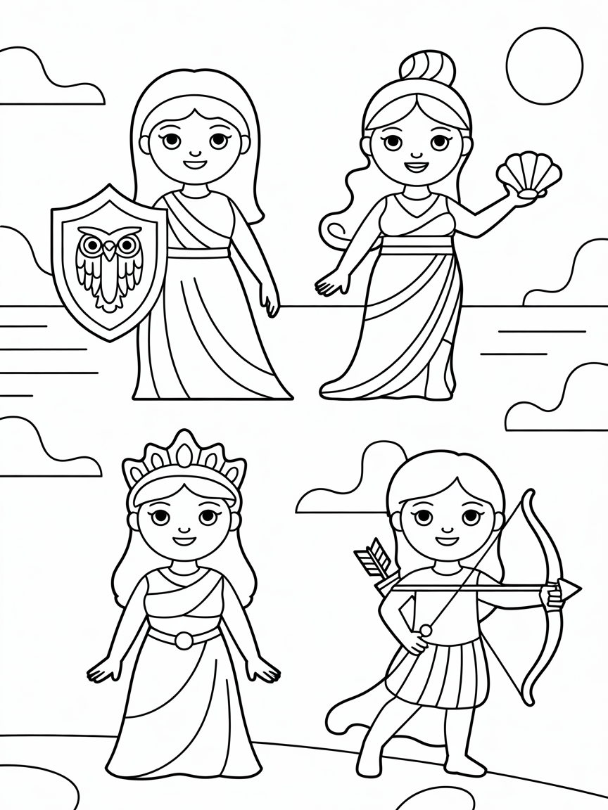 Greek goddesses - Free Coloring Page