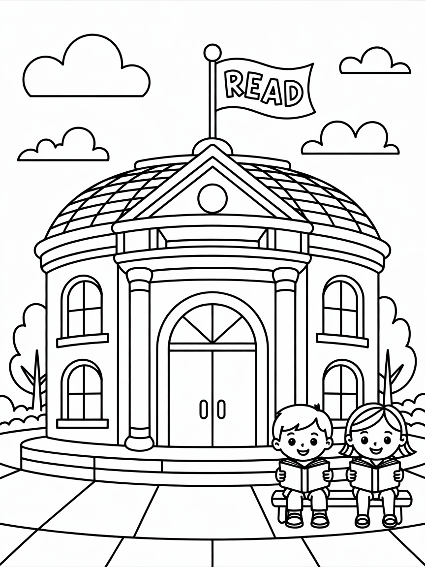 Library - Free Coloring Page