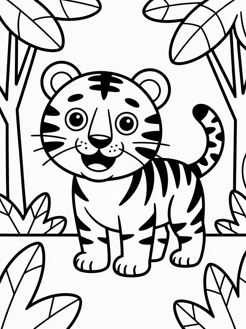 A tiger in a jungle - Free Coloring Page