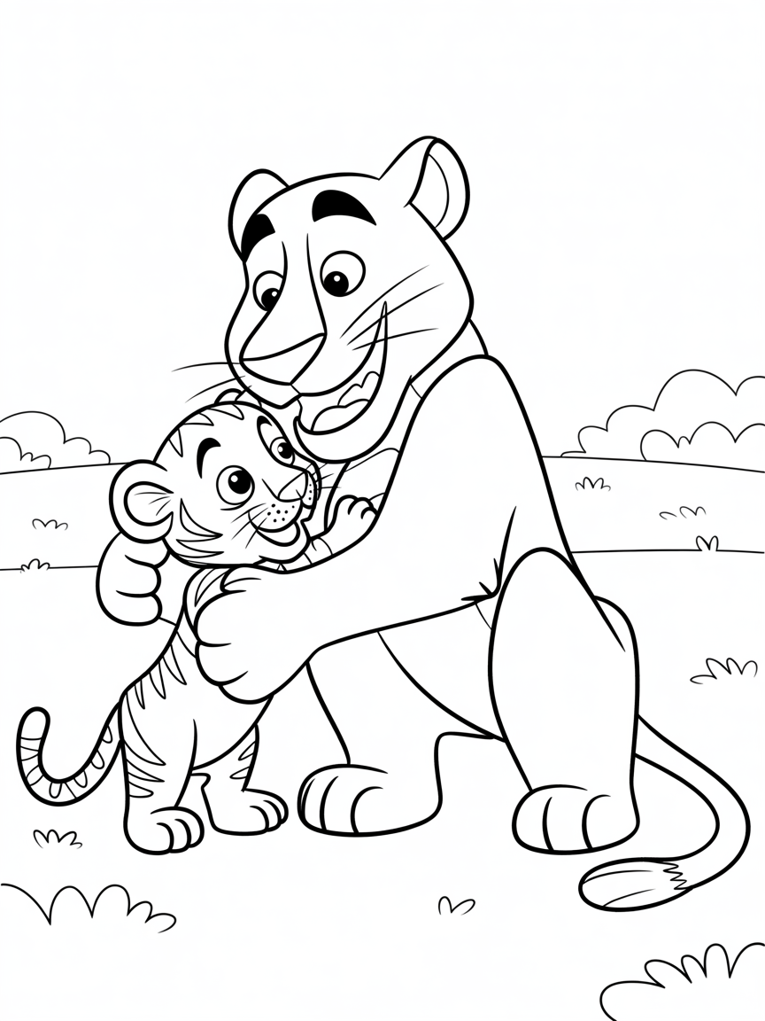 Alex the lion from Madagascar and a small baby tiger - Free Coloring Page