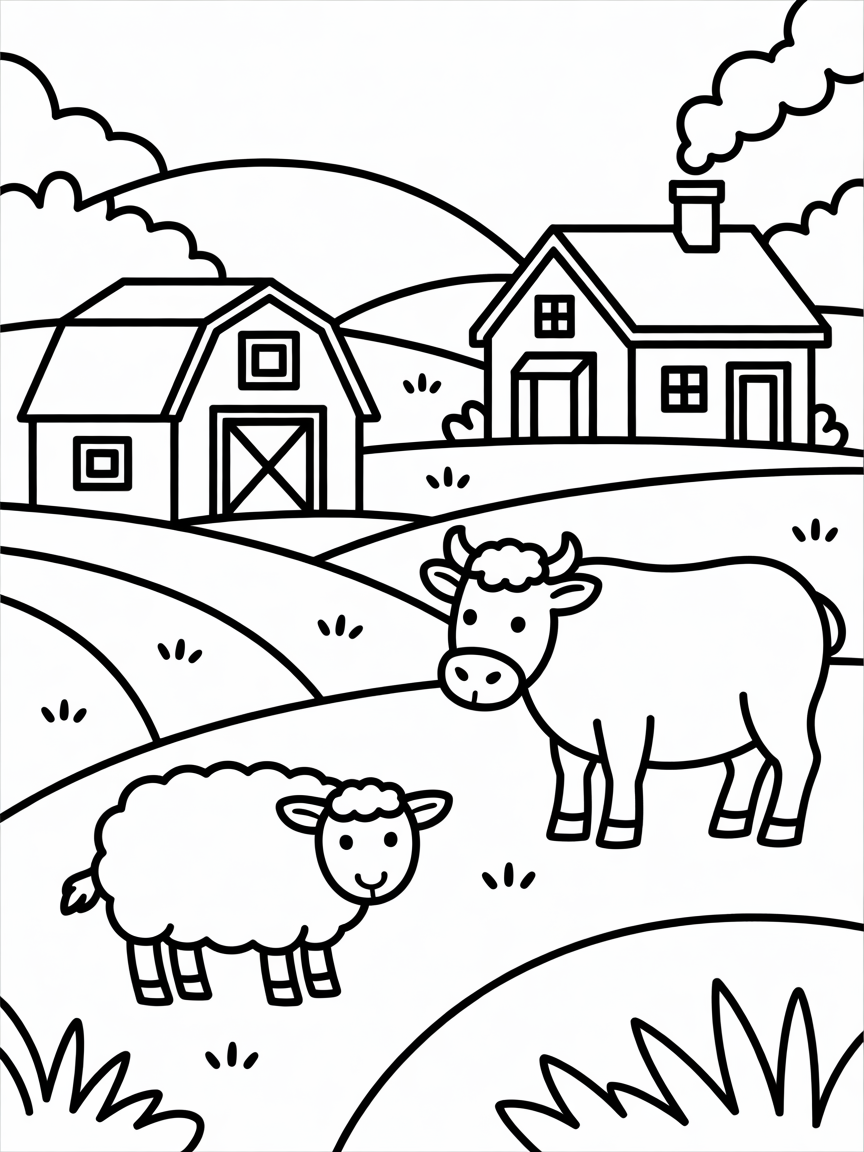 Country side old farm - Free Coloring Page