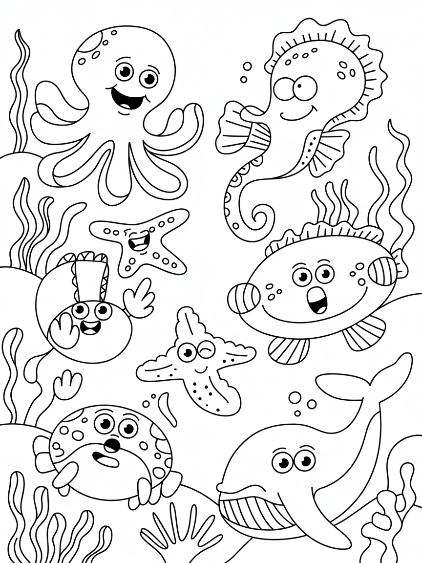 sea creatures - Free Coloring Page