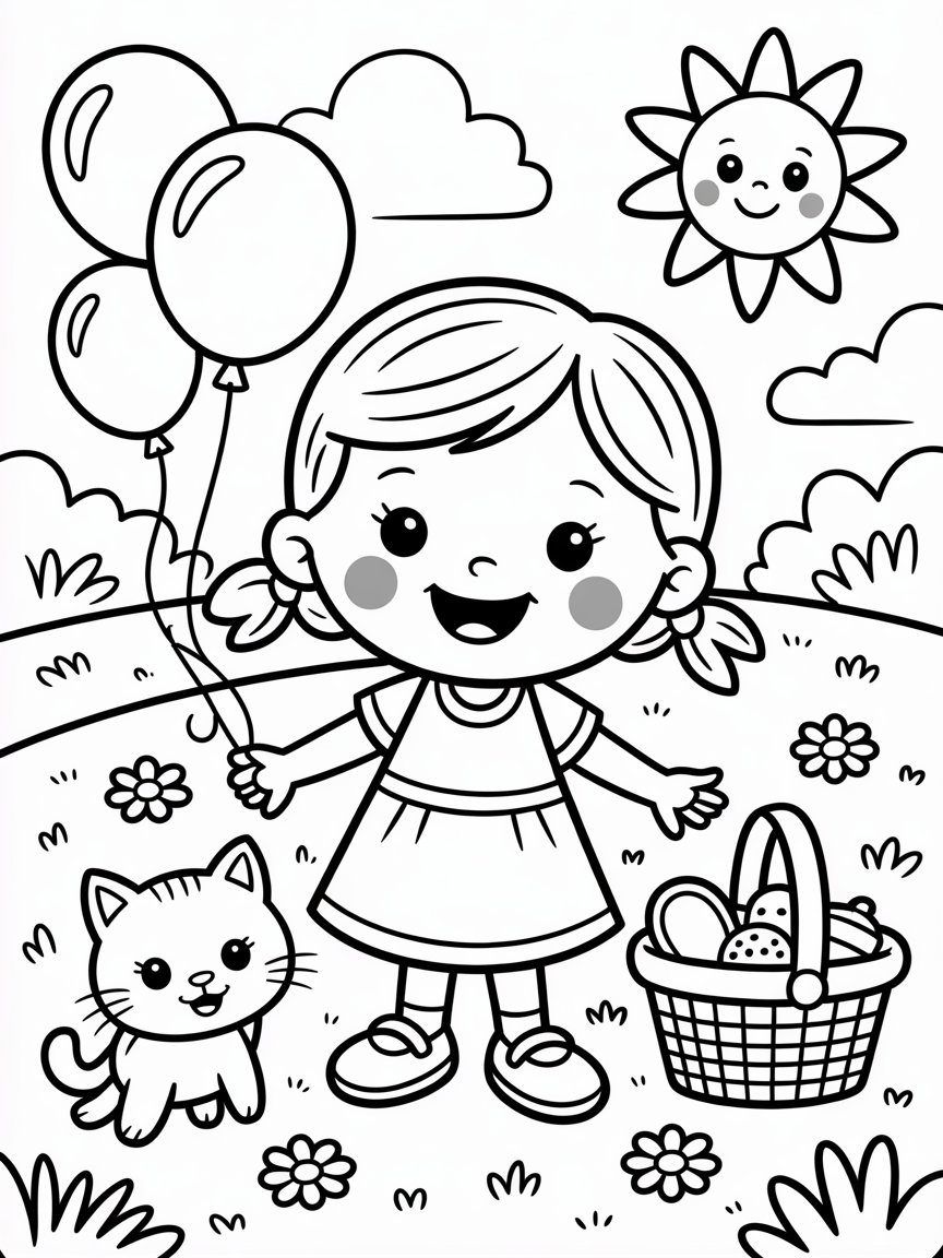 A girly coloring page for a little girl, SALLY - Free Coloring Page