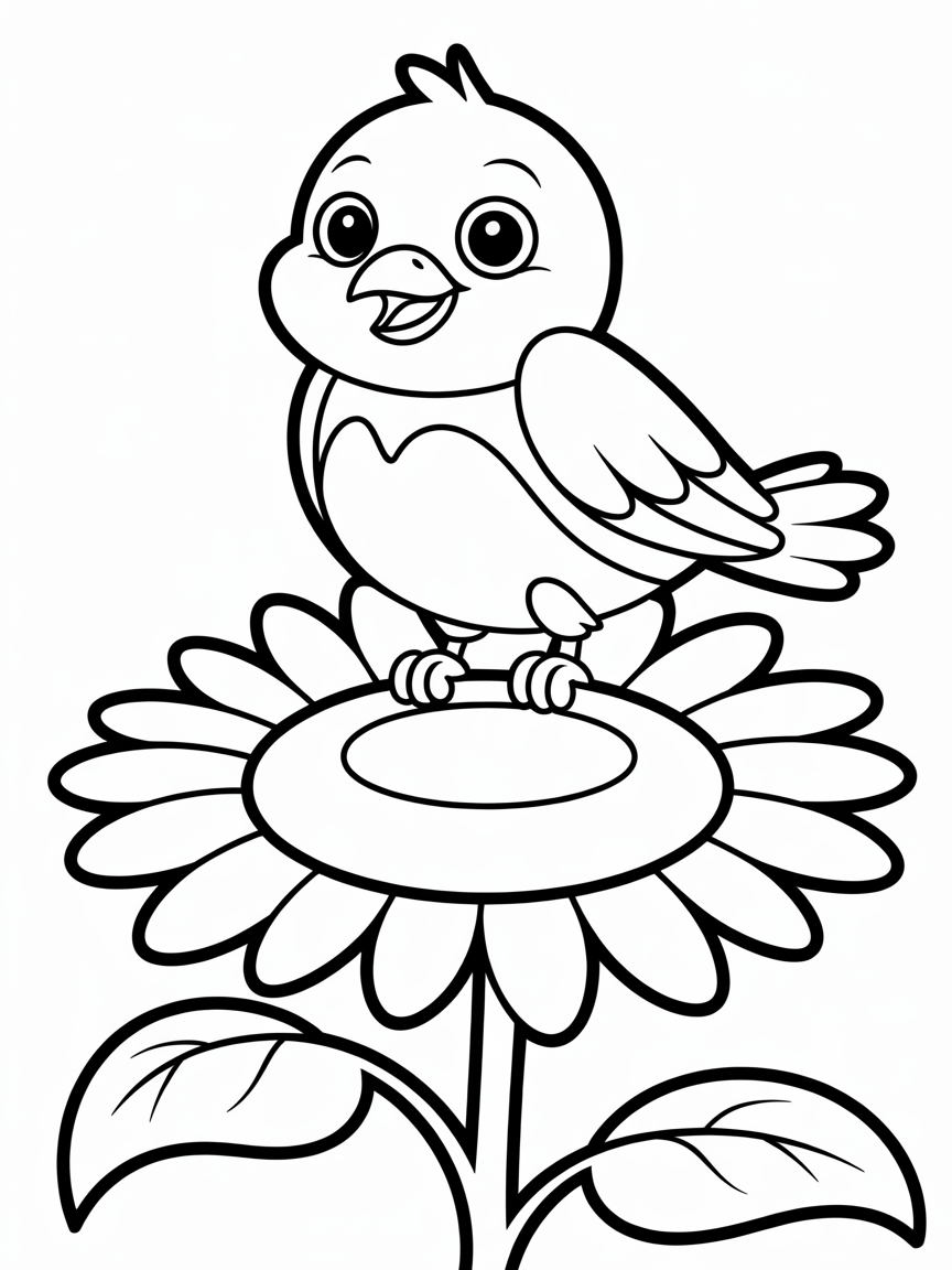Little bird with a flower - Free Coloring Page