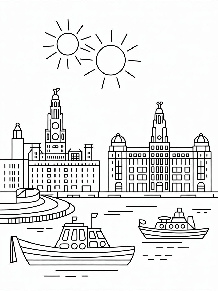 Liverpool in summer - Free Coloring Page