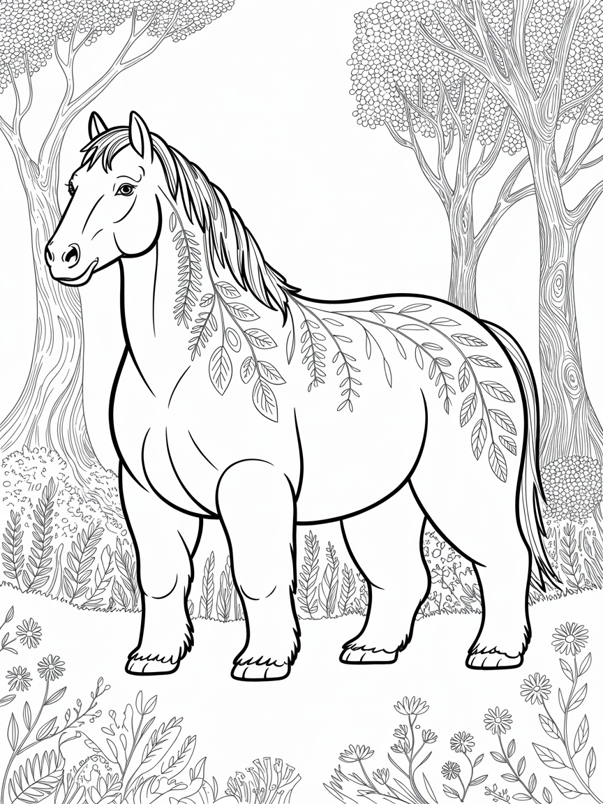 A horse with the feet of a bear - Free Coloring Page