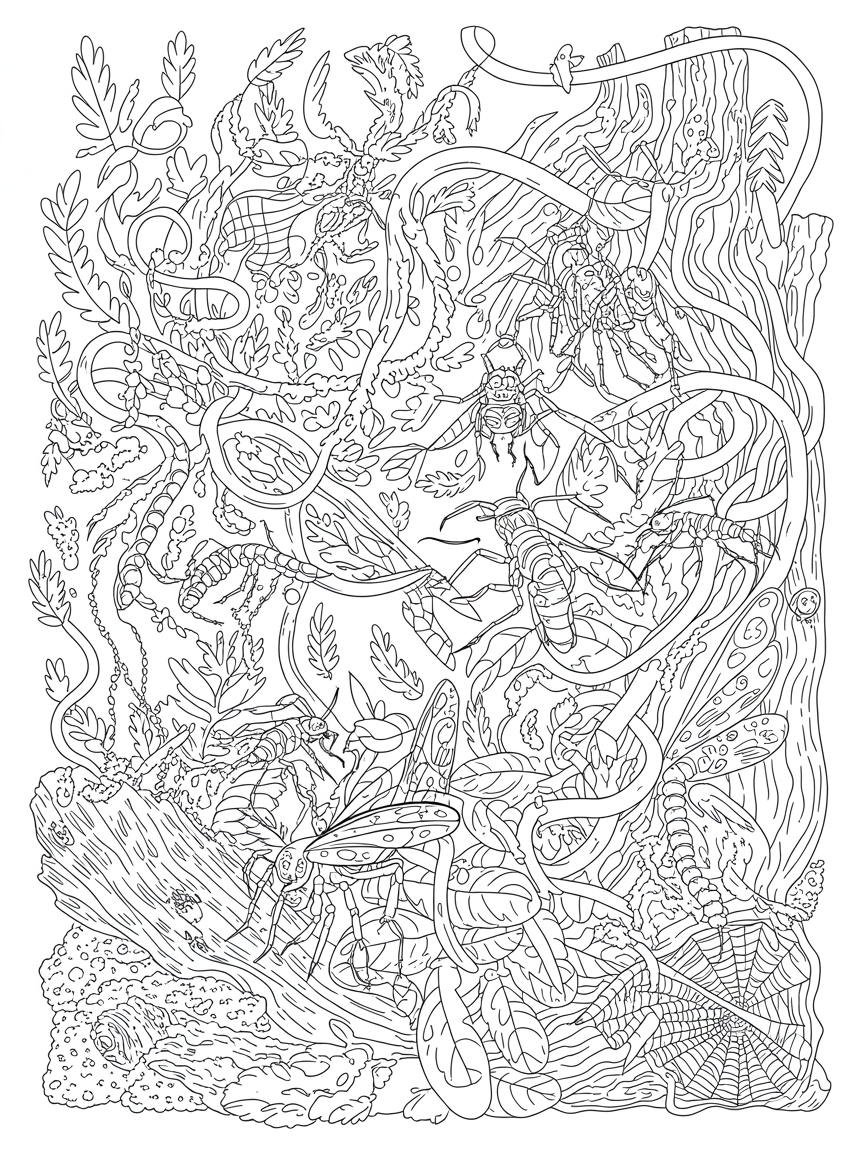 Scorpion, Moth, Ant, and Wasp. - Free Coloring Page