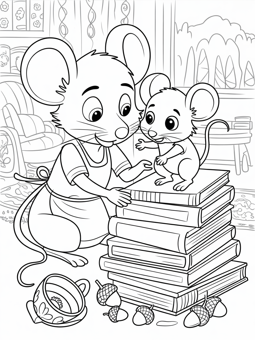 A mother mouse is dealing with her baby mouse - Free Coloring Page