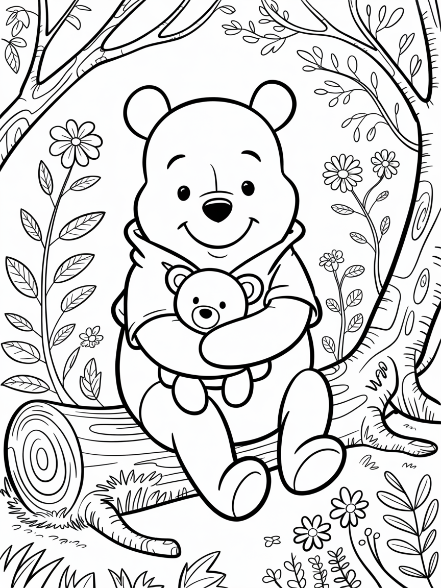 Winnie the pooh holding a teddy bear - Free Coloring Page