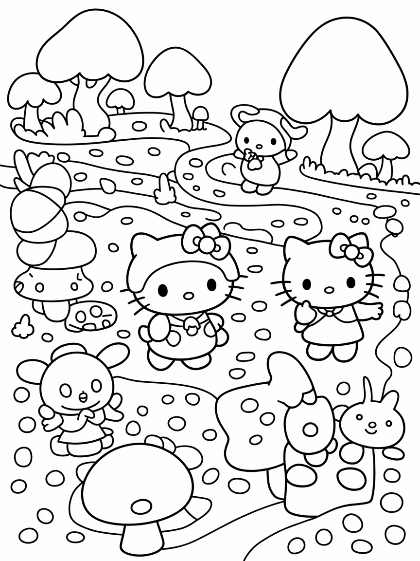 Wonderland of Sanrio characters - Free Coloring Page