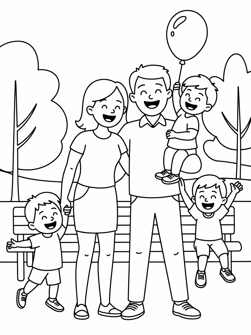 5 people in a family together - Free Coloring Page