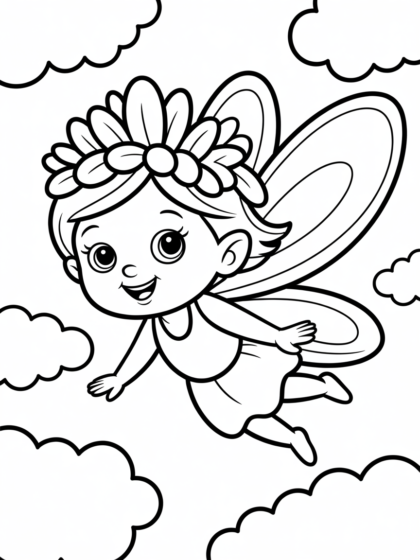 A fairy flying in the sky - Free Coloring Page
