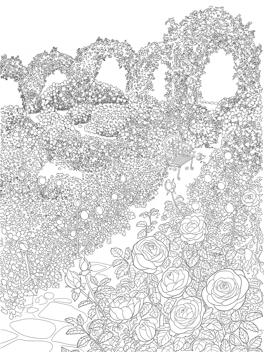 Rose garden - Free Coloring Page