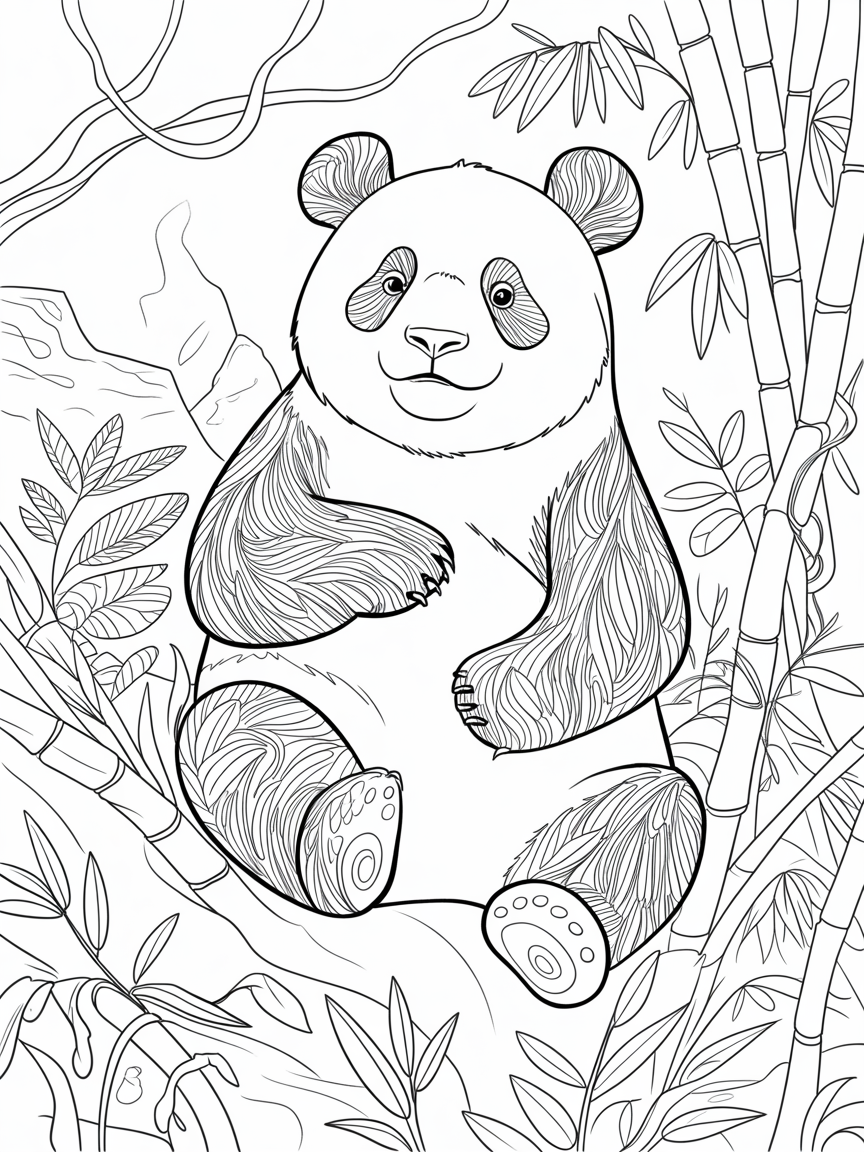 Panda in forest - Free Coloring Page
