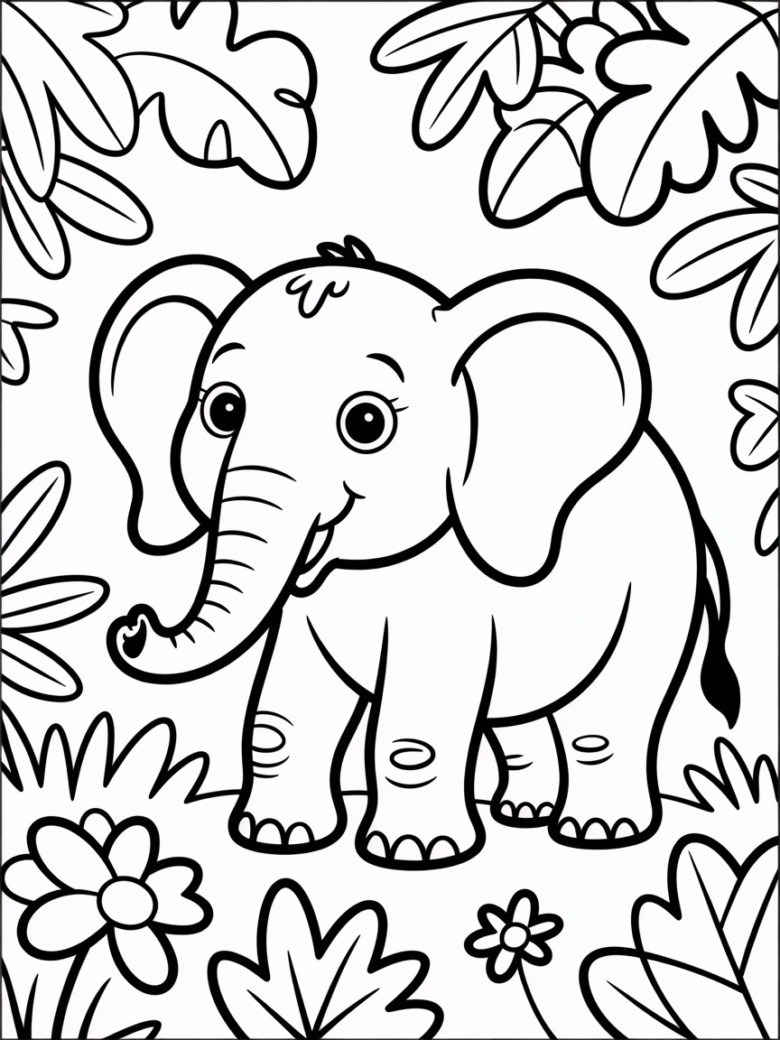 An Indian elephant in the jungle - Free Coloring Page