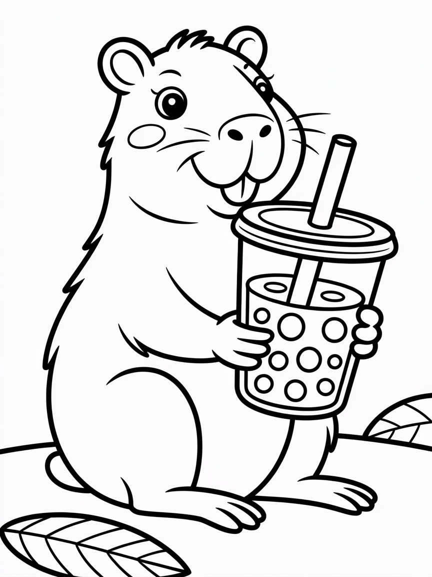 capybara with boba - Free Coloring Page