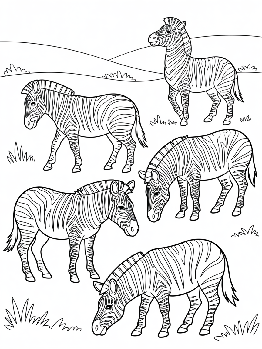 Zebras and striped black and white - Free Coloring Page
