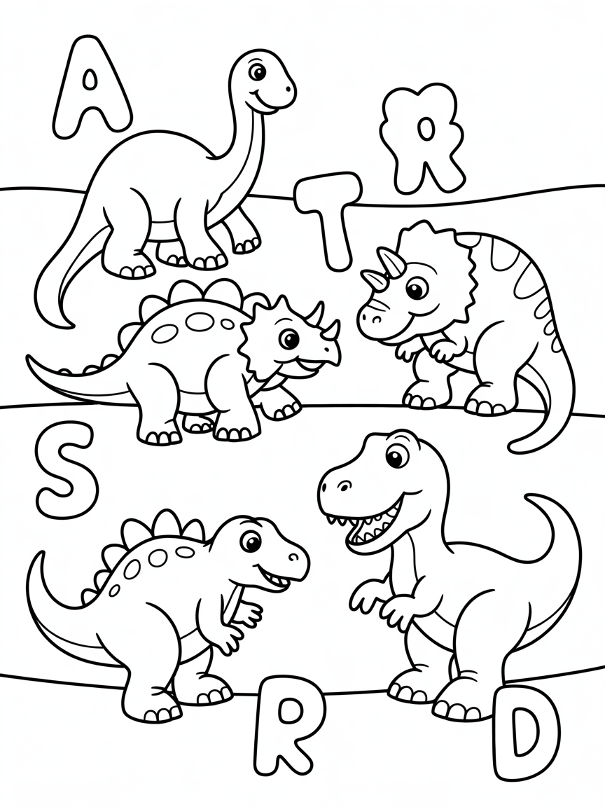 dinosaurs abc - Free Coloring Page