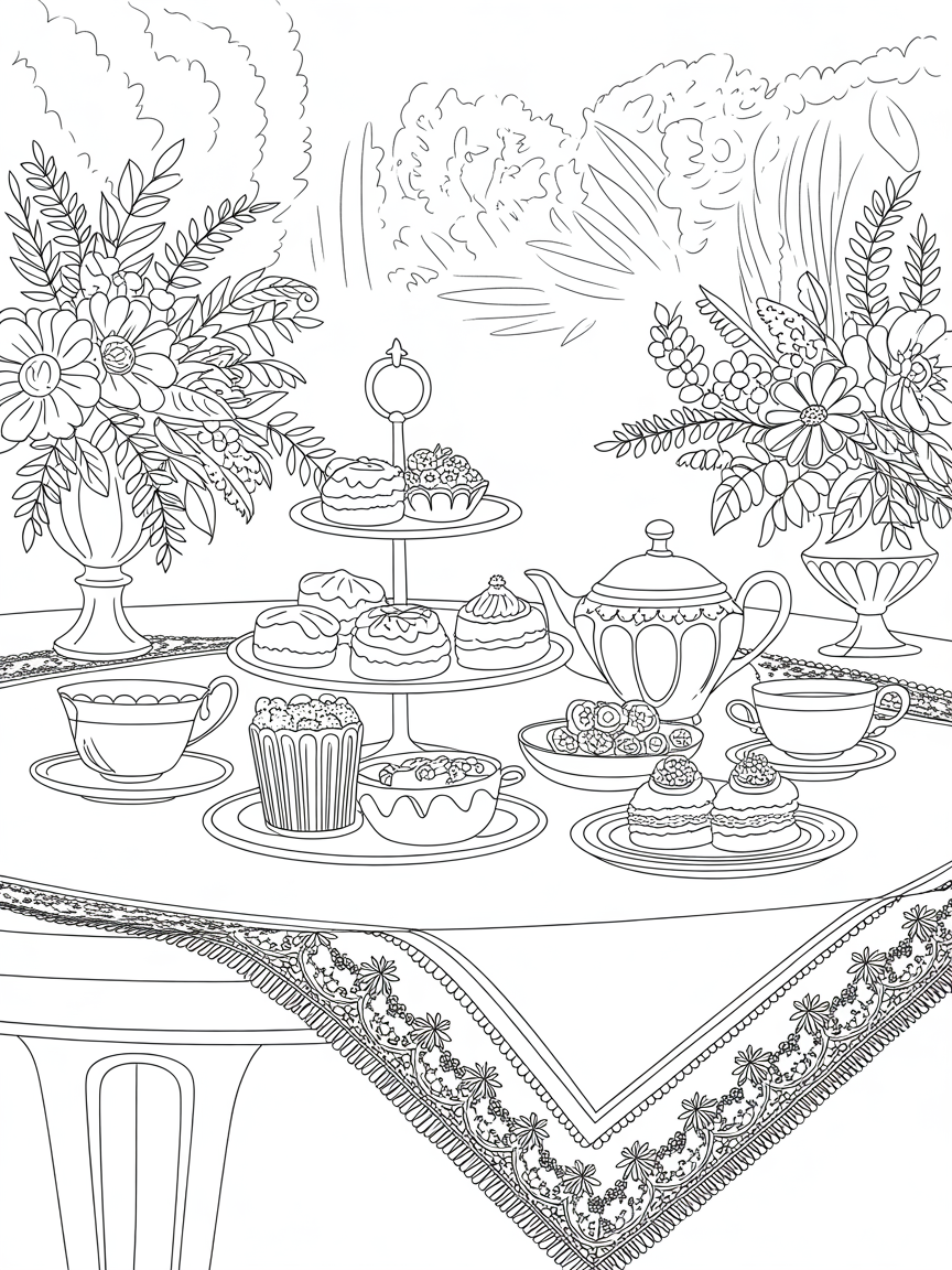 An afternoon tea - Free Coloring Page