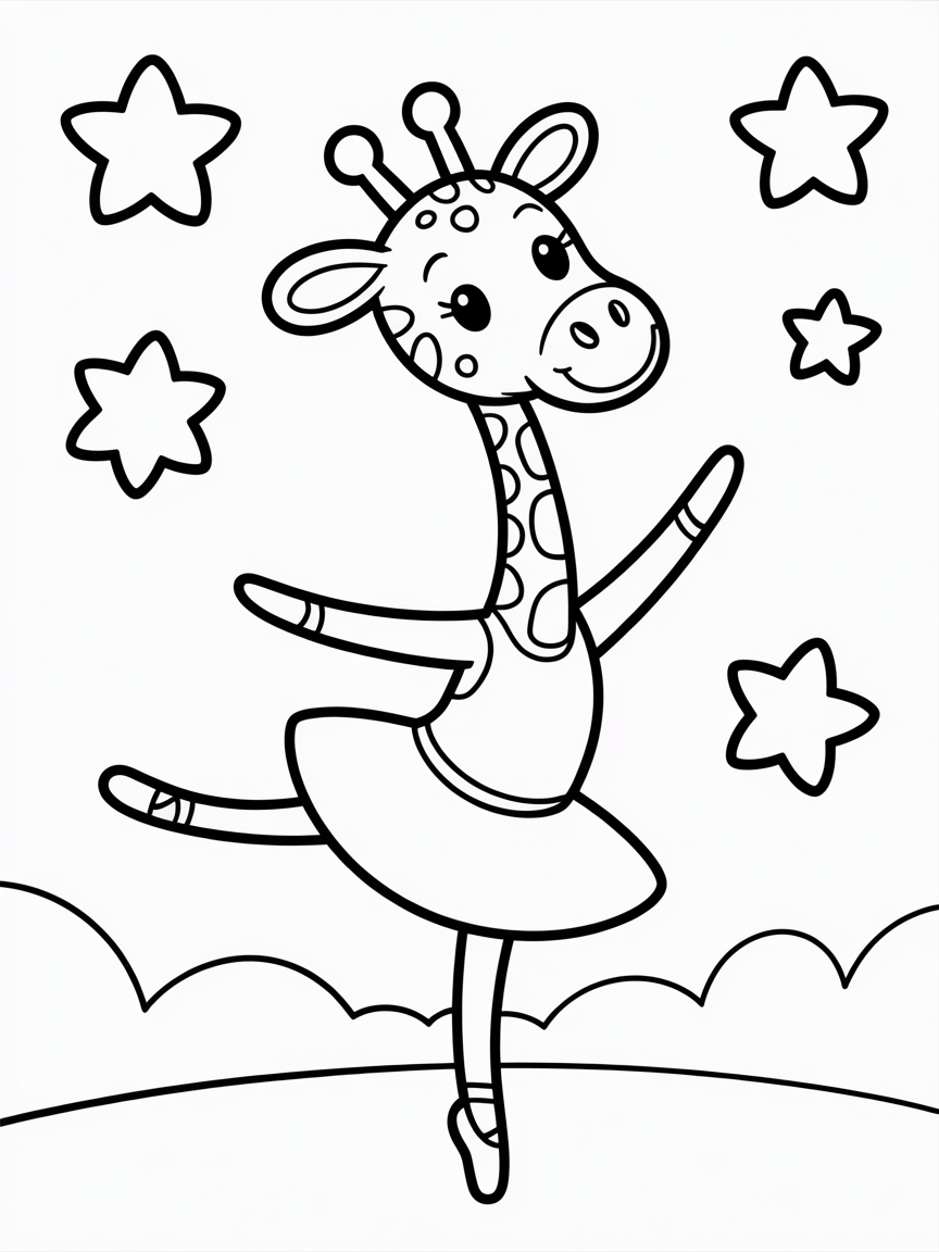 Giraffe ballet dancing under the stars - Free Coloring Page