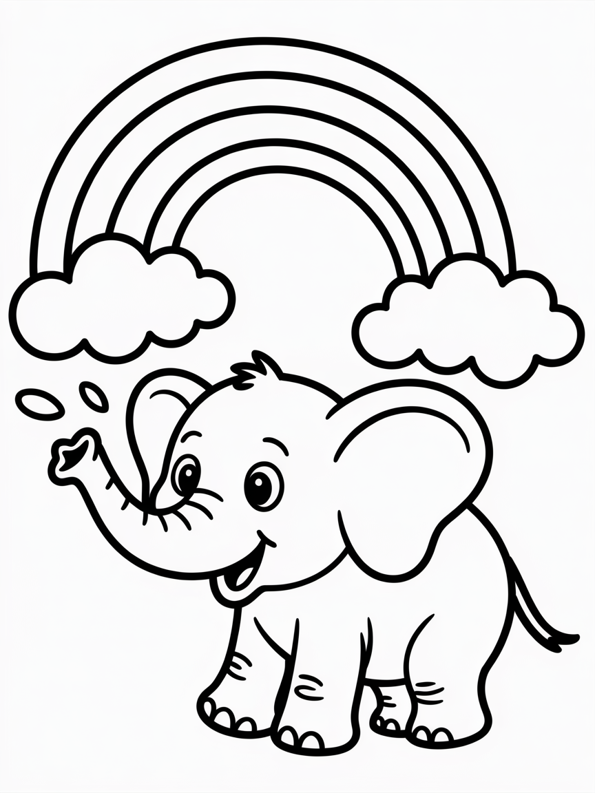Sneezing elephant causing rainbow colors - Free Coloring Page