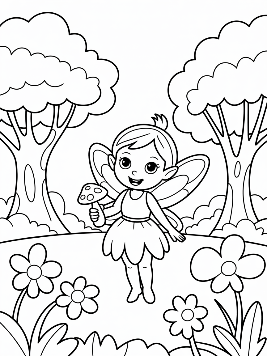 Fairy in forest - Free Coloring Page