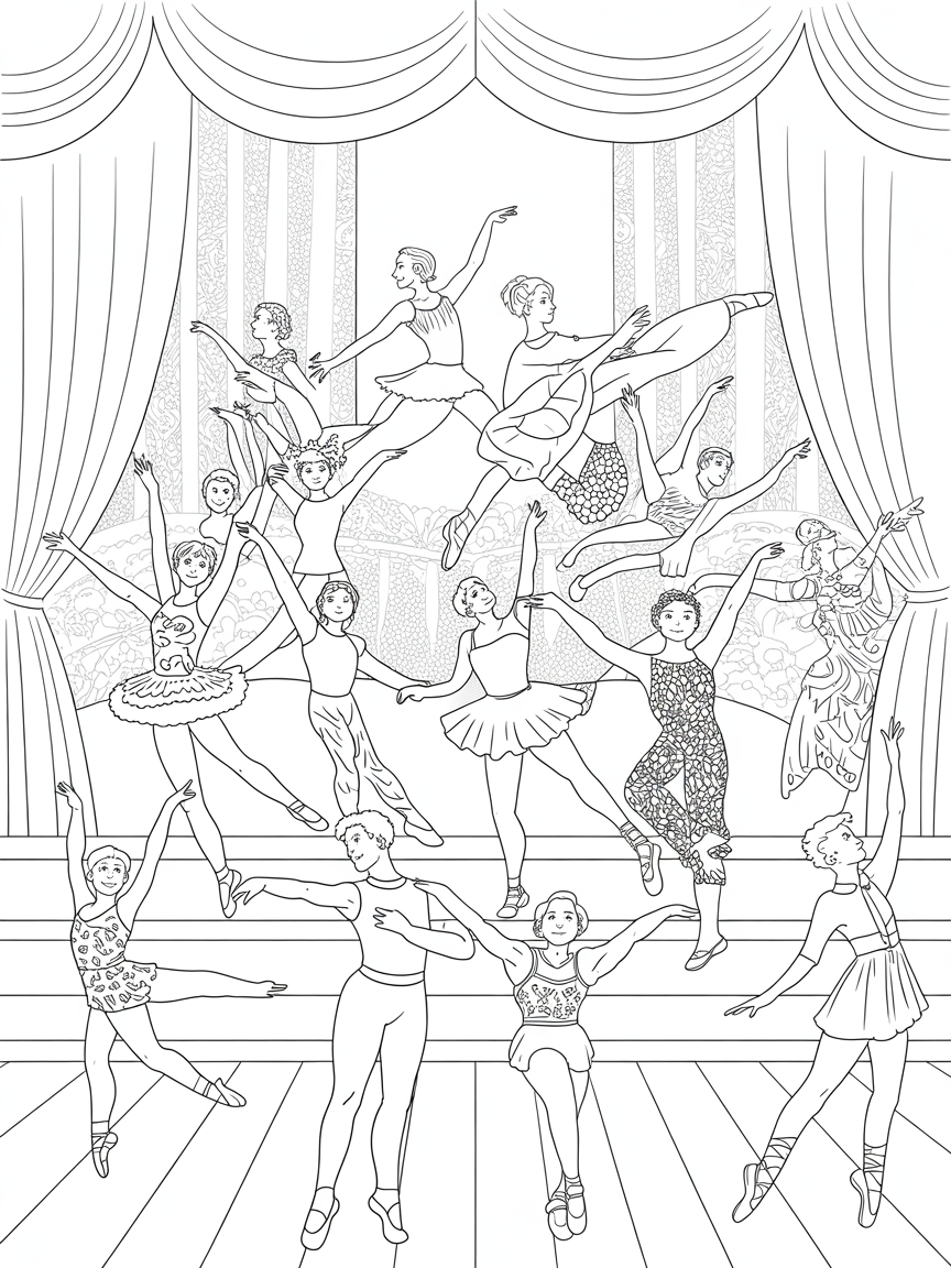 ballet and tap dancers both girls and boys - Free Coloring Page