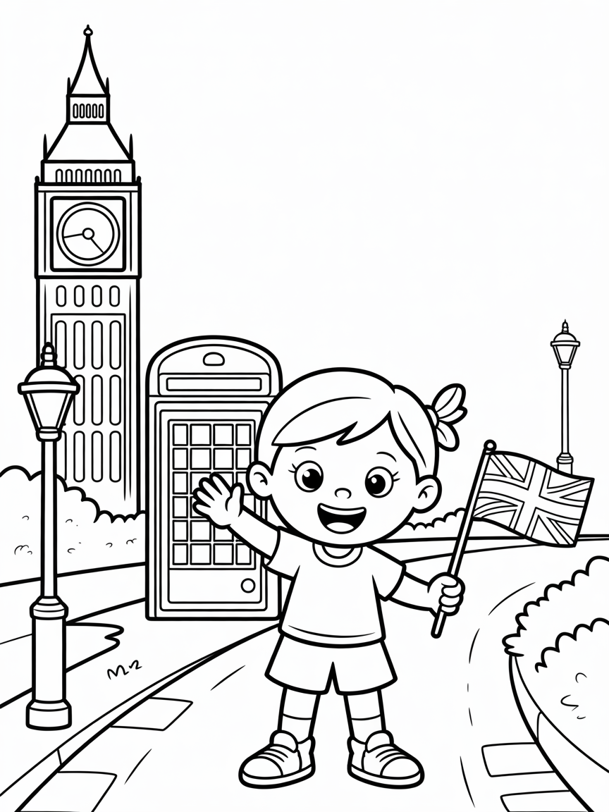 The adventure of little Eve in London city - Free Coloring Page