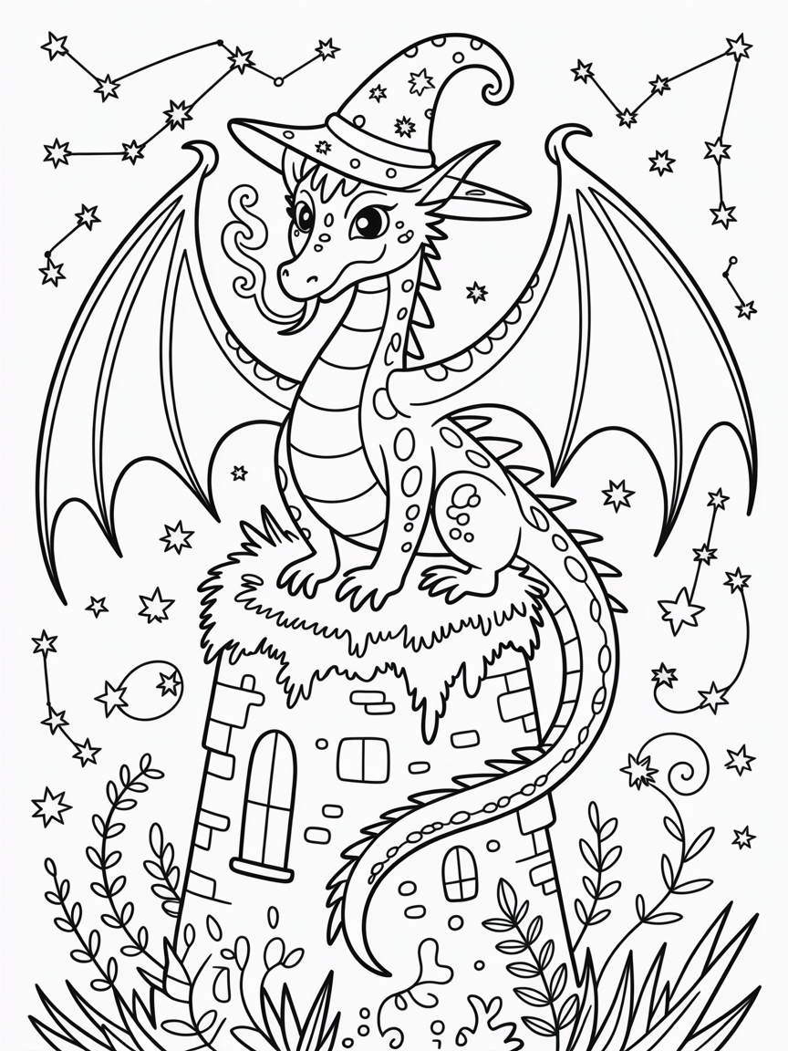 A darling wizerd dragon - Free Coloring Page