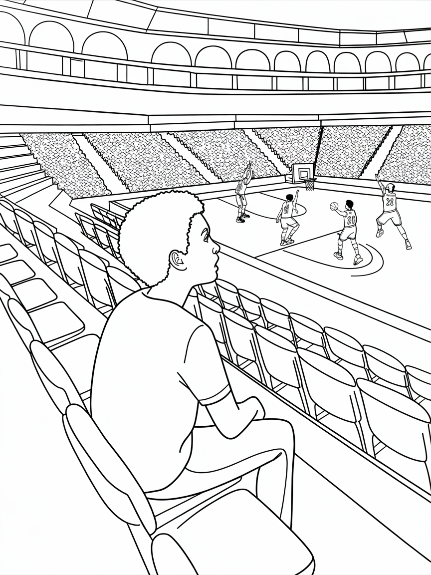 Person watching Pro Basketball players - Free Coloring Page