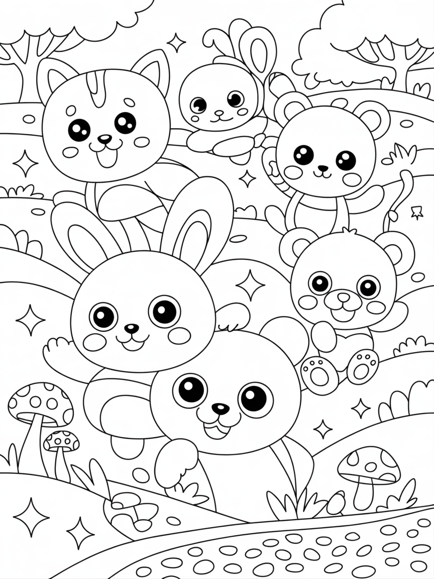 Kawaii - Free Coloring Page