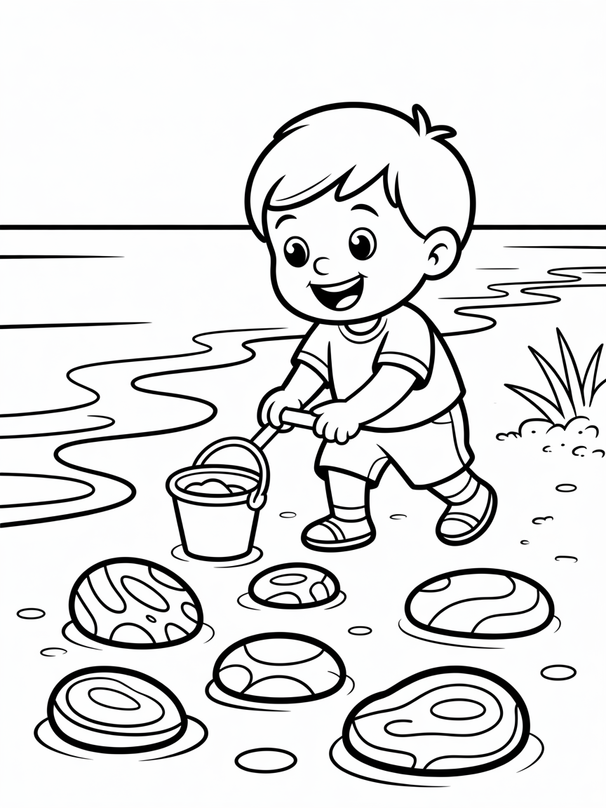 Person rock hunting agates - Free Coloring Page