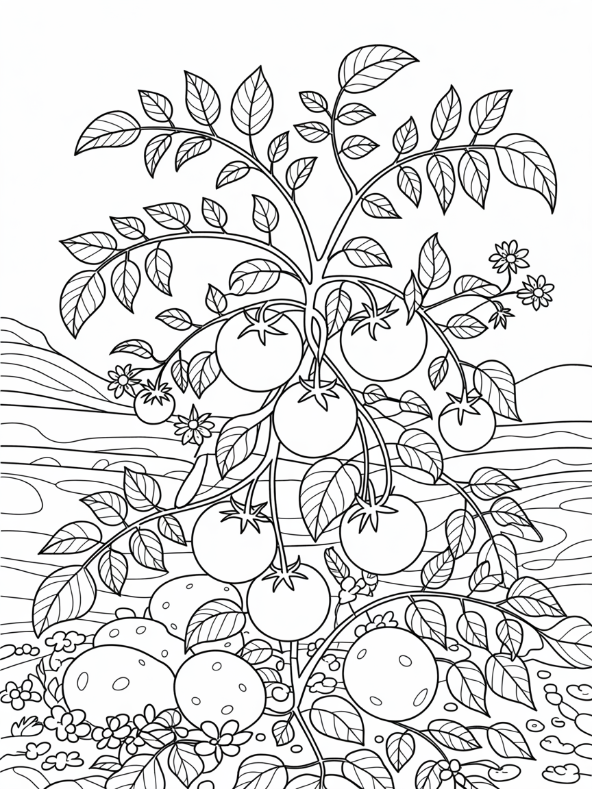 Potato and tomatoes on the same plant - Free Coloring Page