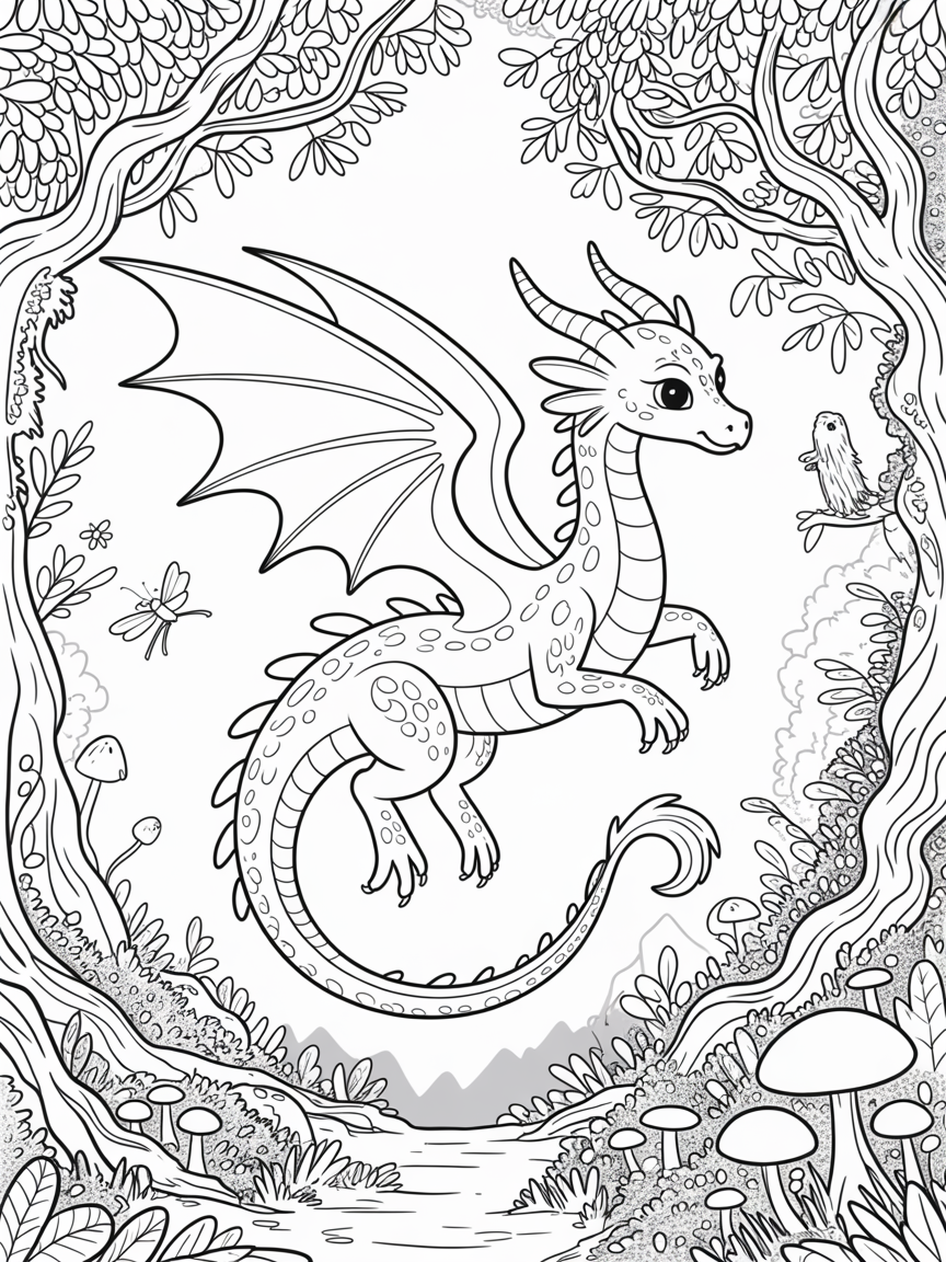 A darling dragon magiclly apers - Free Coloring Page