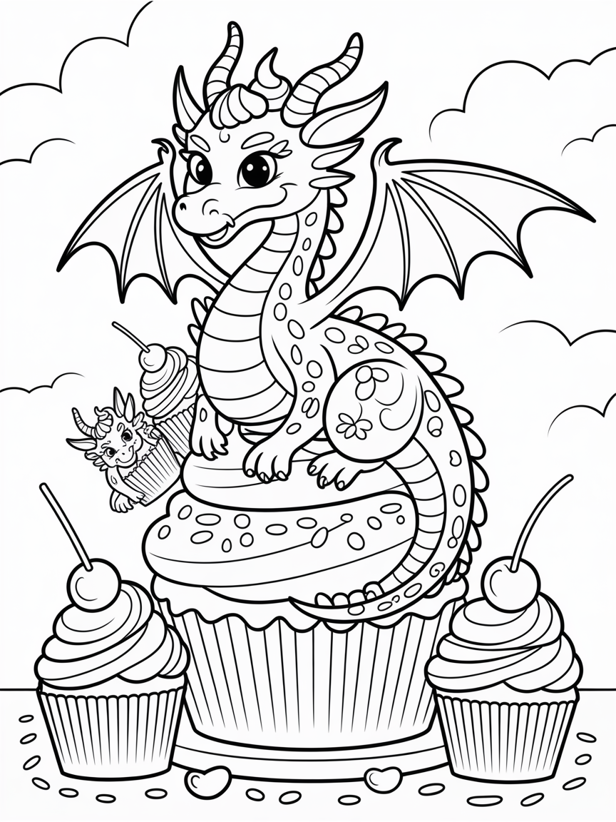 A cupcakedragon - Free Coloring Page