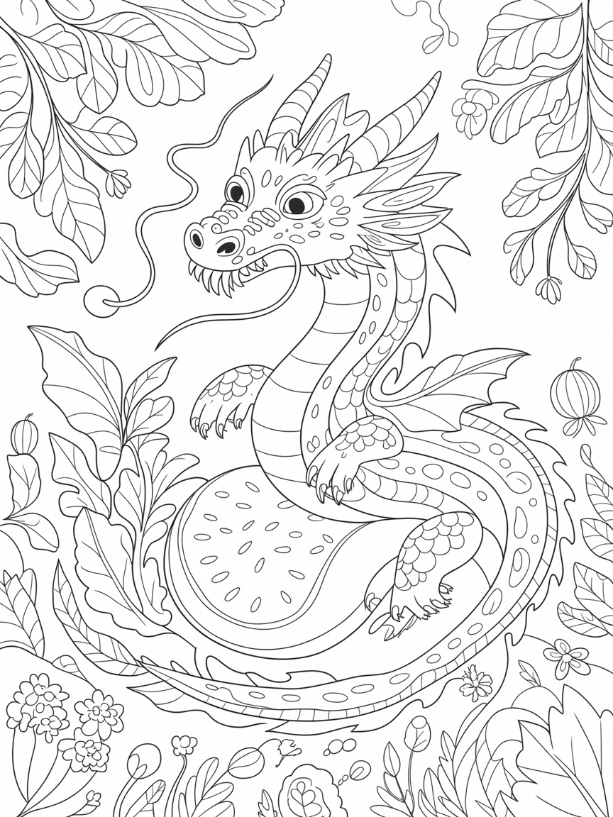 A watermelon dragon - Free Coloring Page