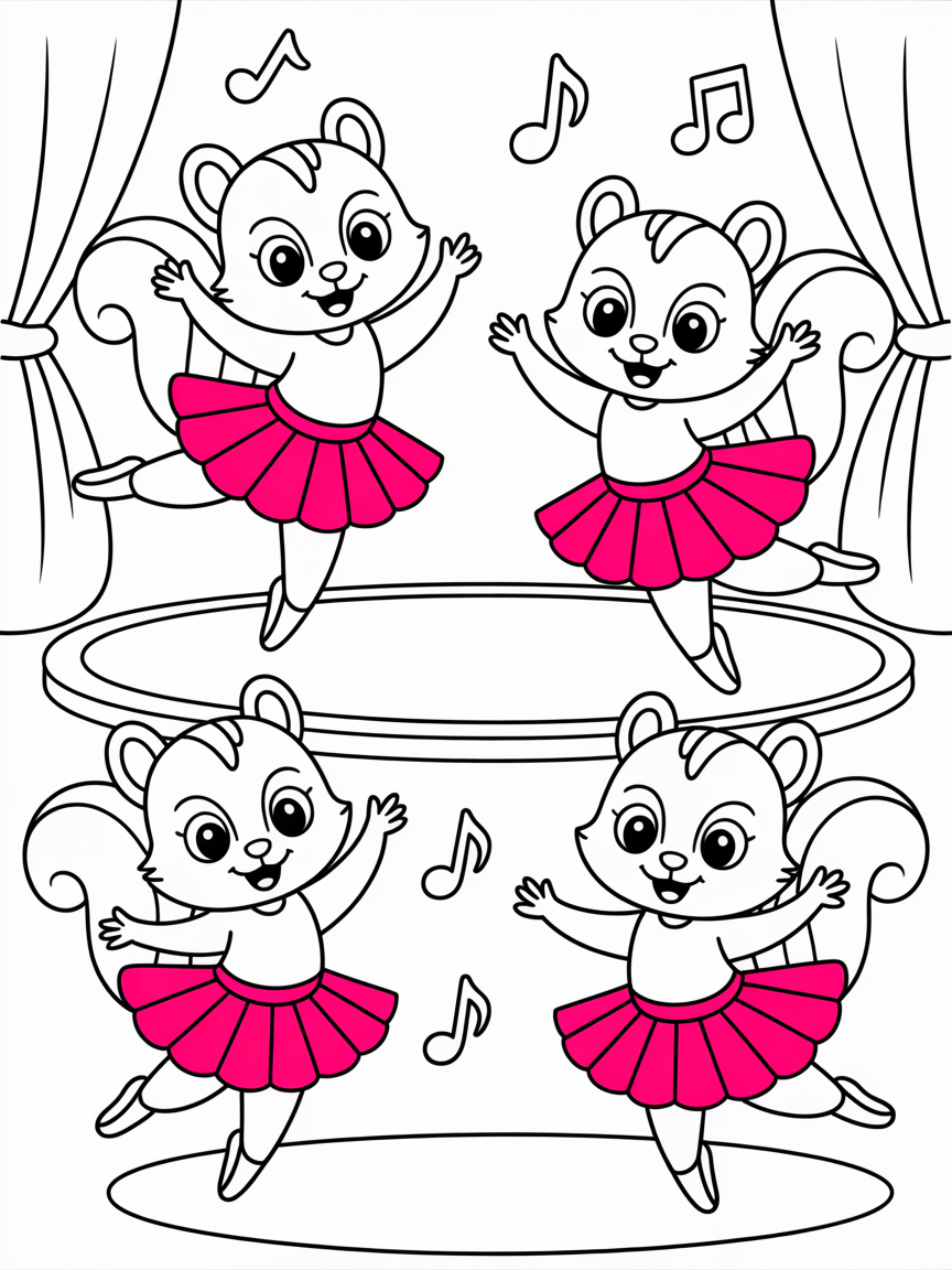 Ballet dancing squirrels in tutus - Free Coloring Page