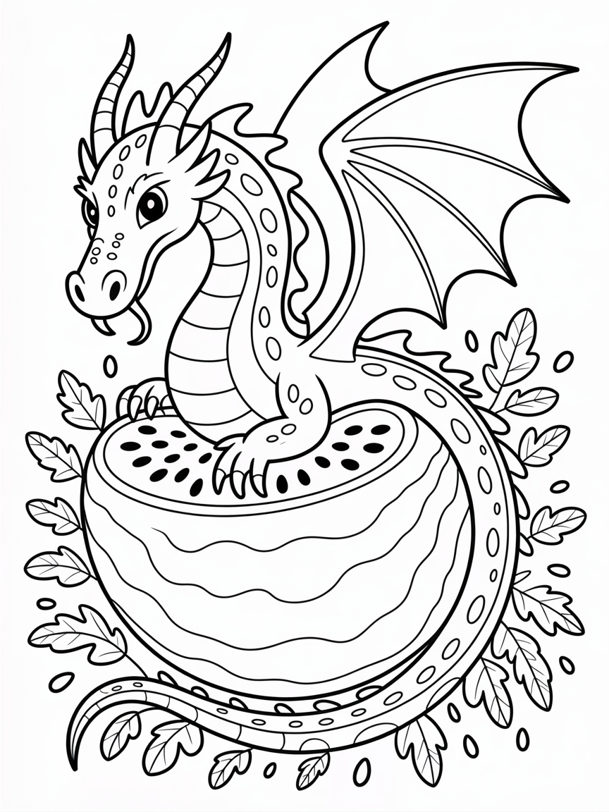 A dragon watermelon - Free Coloring Page