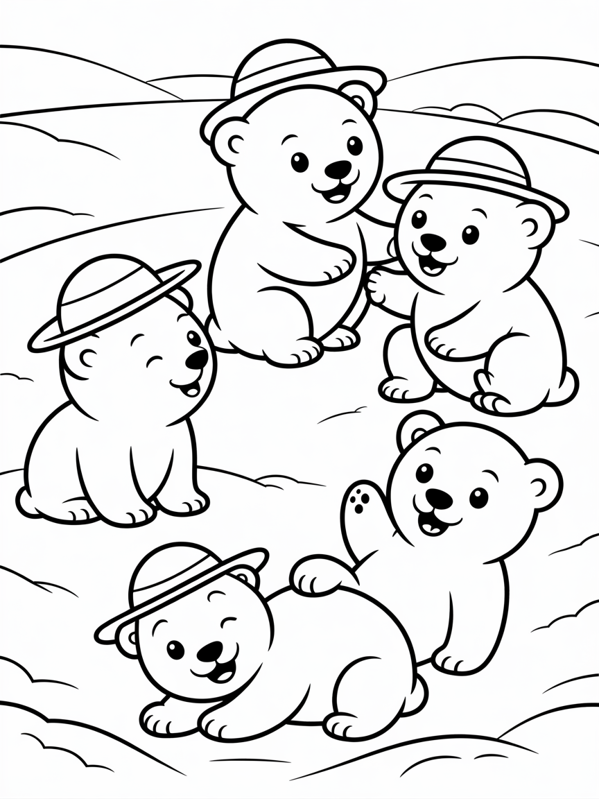 Polar bears in sunhats - Free Coloring Page