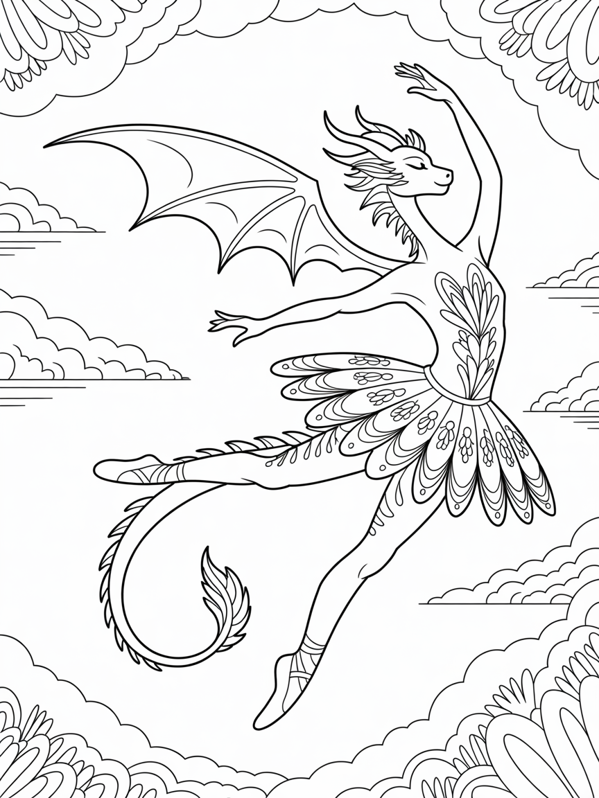 A ballet dancer dragon - Free Coloring Page