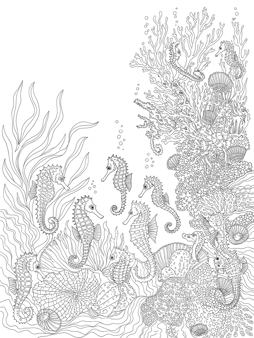 Seahorses - Free Coloring Page