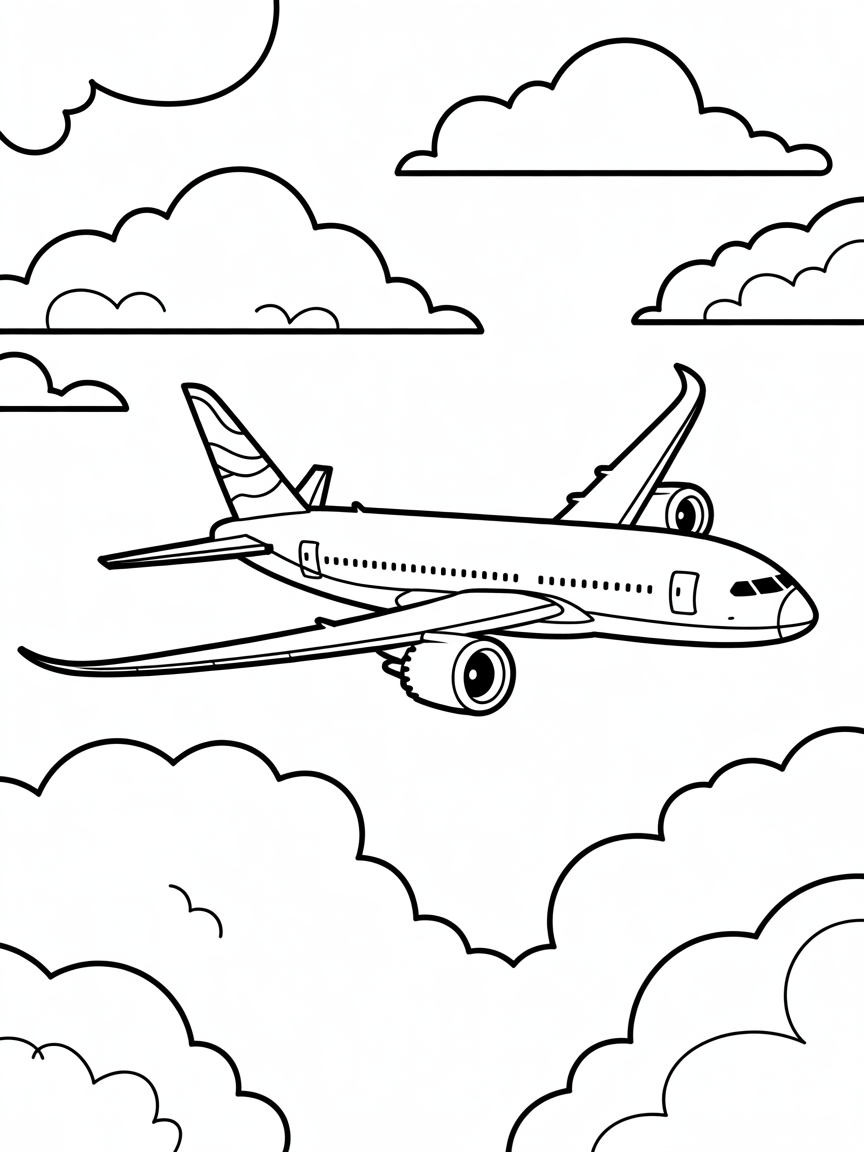boeing 787 british airways. in clouds - Free Coloring Page