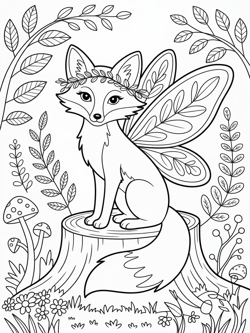 Fox autmn fairy folklore - Free Coloring Page