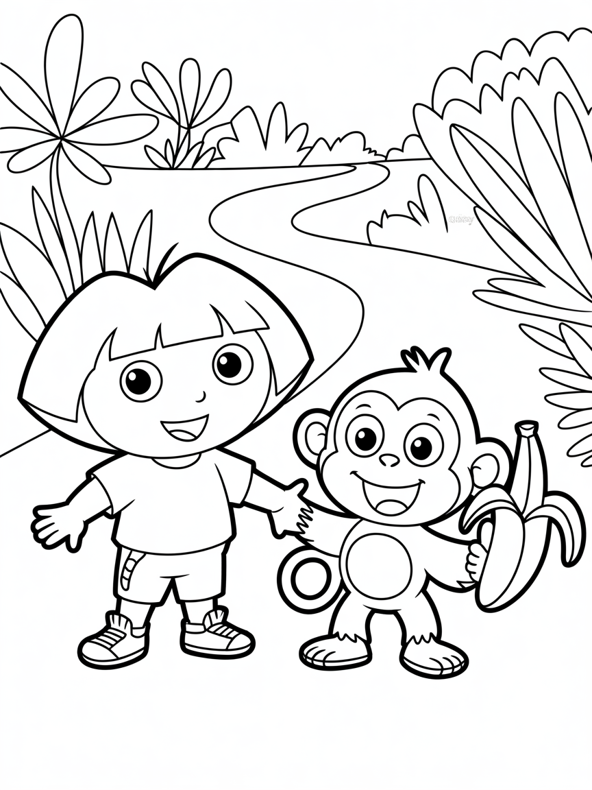 Dora the explorer and boots the monkey - Free Coloring Page